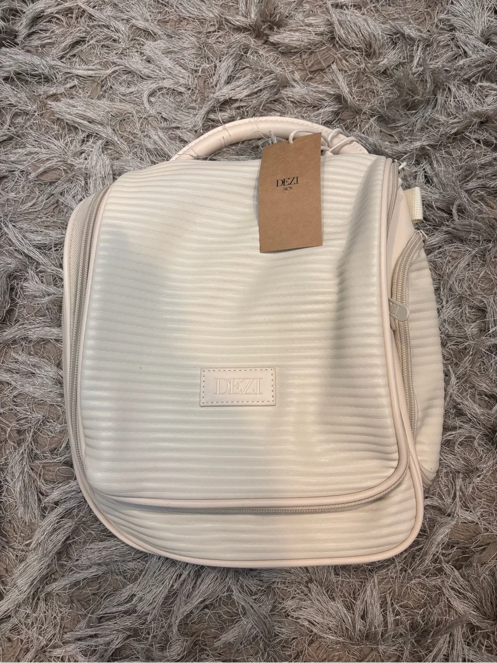 DEZI Cream Ribbed Structured Women’s Backpack